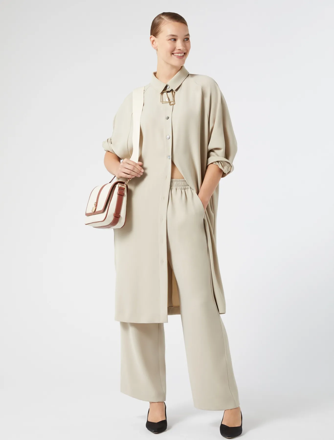 Marina Rinaldi Abiti | Abiti*Abito in crêpe envers satin BEIGE