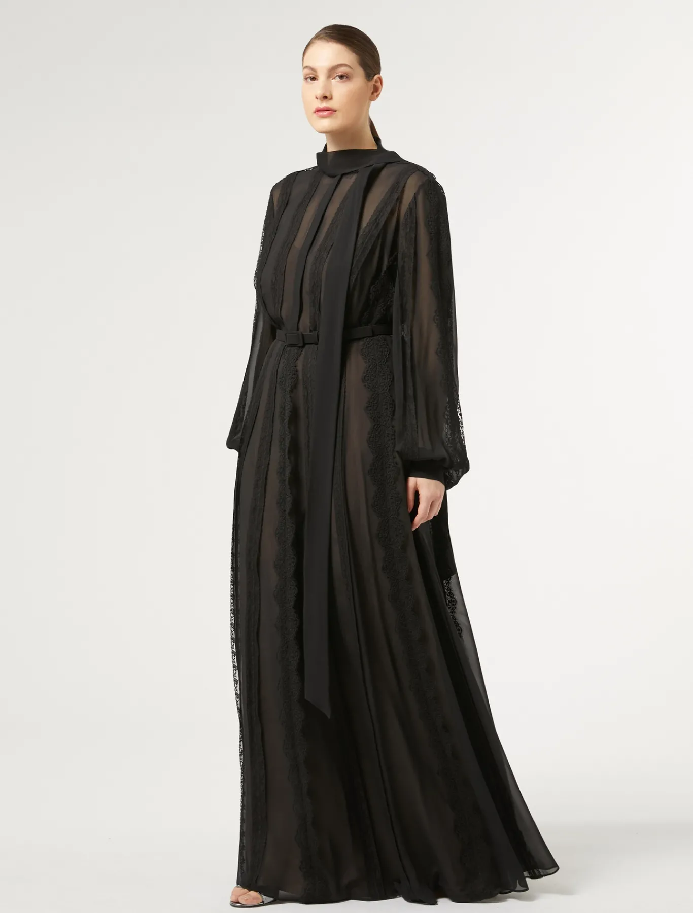 Marina Rinaldi Marina Rinaldi By Zuhair Murad*Abito in georgette di seta e pizzo NERO
