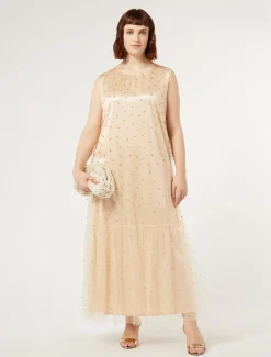 Marina Rinaldi Abiti | Abiti*Abito in tulle con ricamo GIALLOTENUE