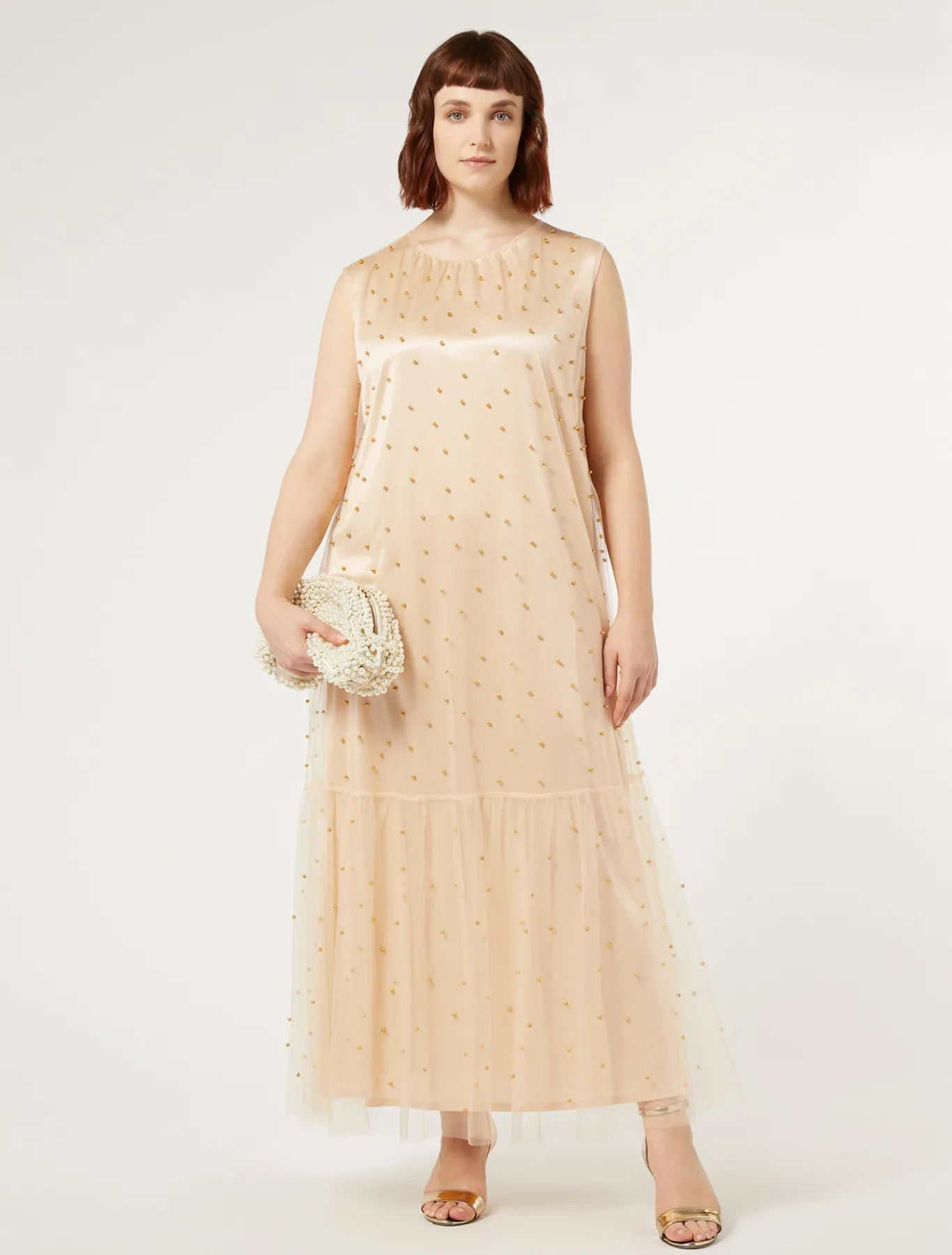 Marina Rinaldi Abiti | Abiti*Abito in tulle con ricamo GIALLOTENUE