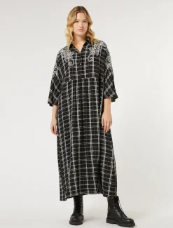 Marina Rinaldi Abiti | Abiti*Abito lungo check con ricamo NERO