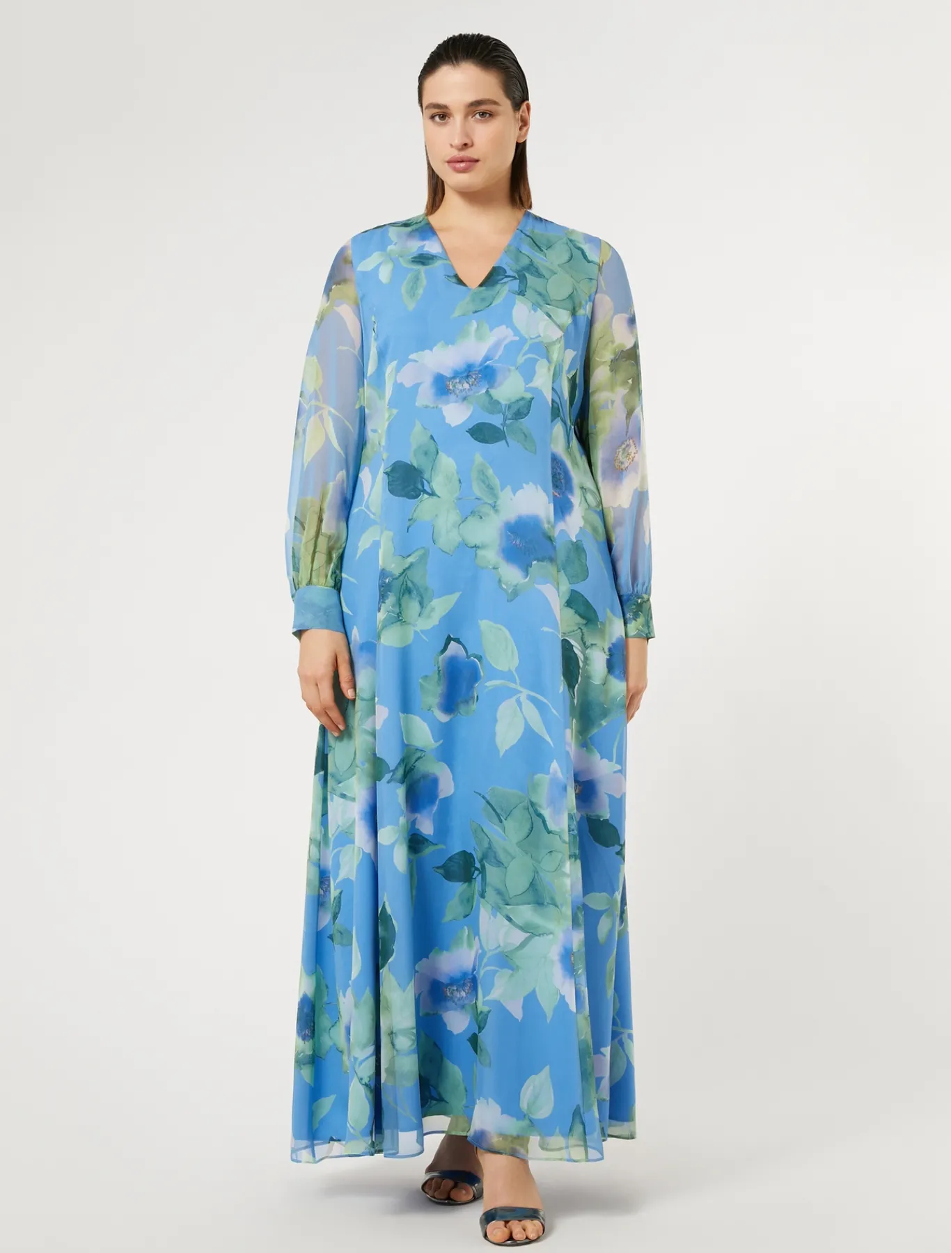 Marina Rinaldi Abiti | Abiti*Abito lungo in georgette di seta AZZURRO