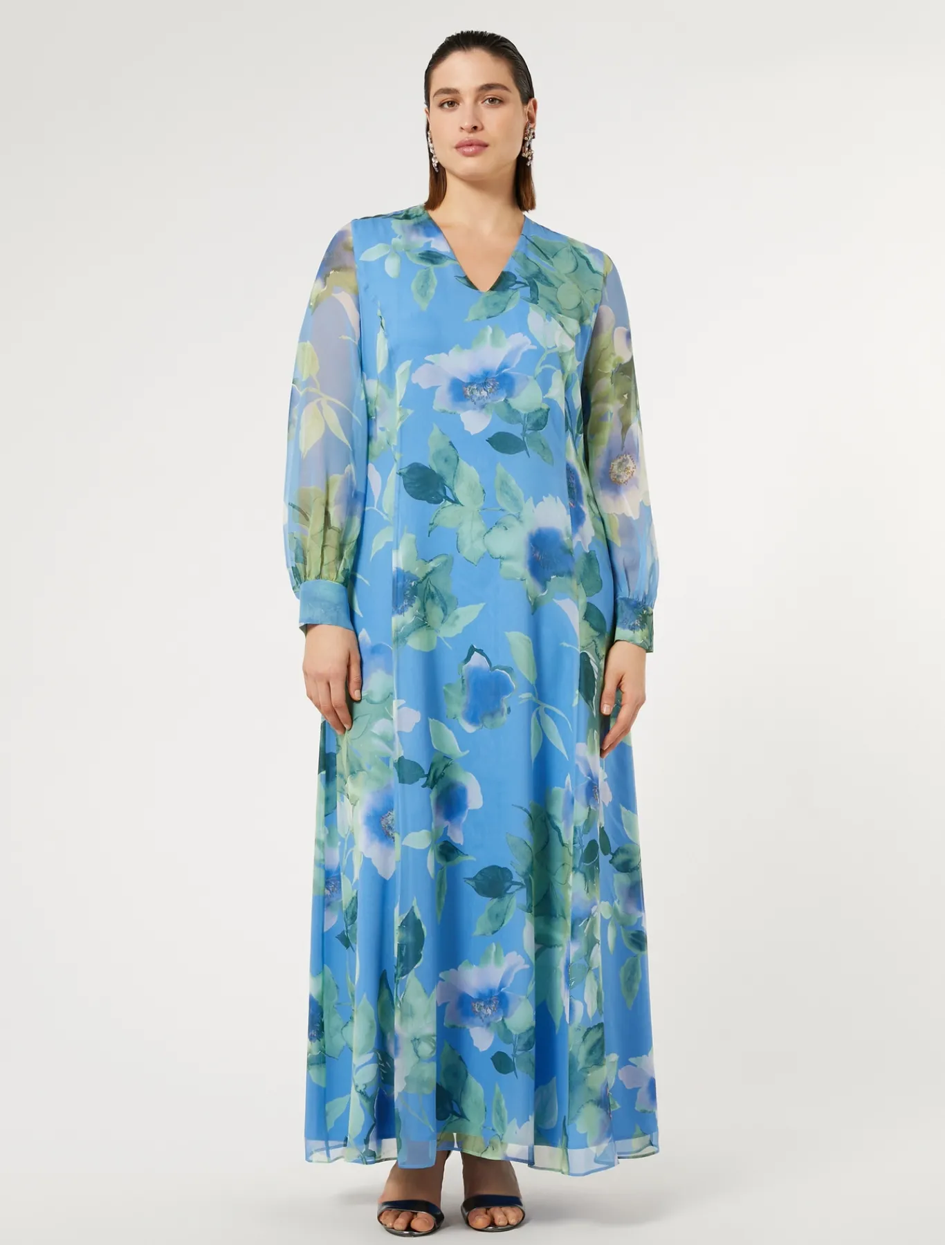 Marina Rinaldi Abiti | Abiti*Abito lungo in georgette di seta AZZURRO