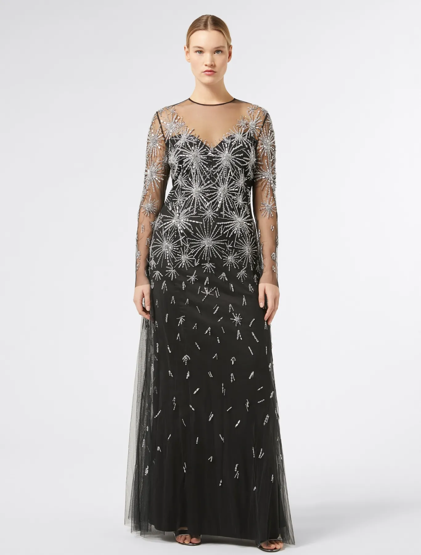 Marina Rinaldi Marina Rinaldi By Zuhair Murad*Abito lungo in tulle con ricamo NERO