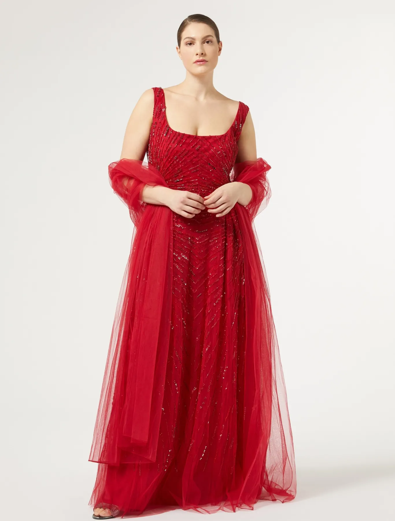 Marina Rinaldi Marina Rinaldi By Zuhair Murad*Abito lungo in tulle con ricamo ROSSO