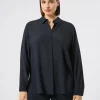 Marina Rinaldi Bluse | Selezione Elegante*Camicia in crêpe de Chine di misto seta BLUMARINO