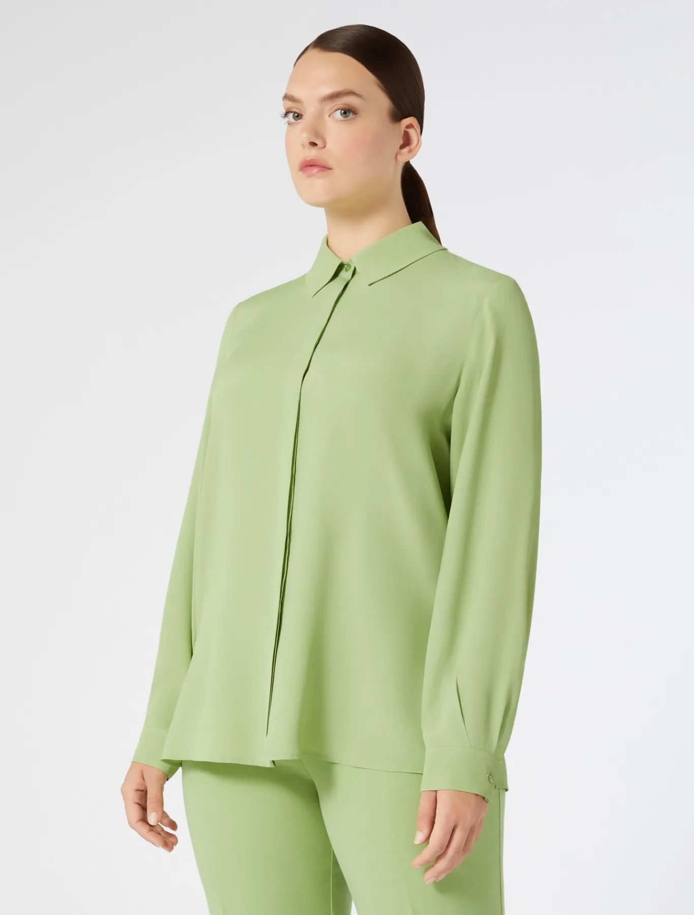 Marina Rinaldi Bluse | Selezione Elegante*Camicia in crêpe de Chine di misto seta VERDEOLIVA
