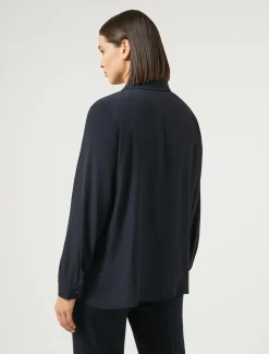 Marina Rinaldi Bluse | Selezione Elegante*Camicia in crêpe de Chine di misto seta BLUMARINO
