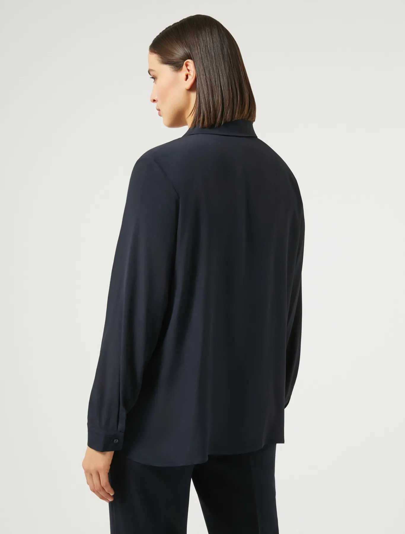Marina Rinaldi Bluse | Selezione Elegante*Camicia in crêpe de Chine di misto seta BLUMARINO