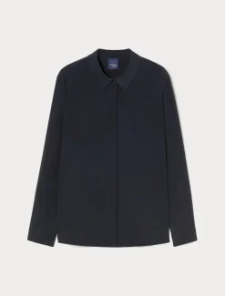 Marina Rinaldi Bluse | Selezione Elegante*Camicia in crêpe de Chine di misto seta BLUMARINO