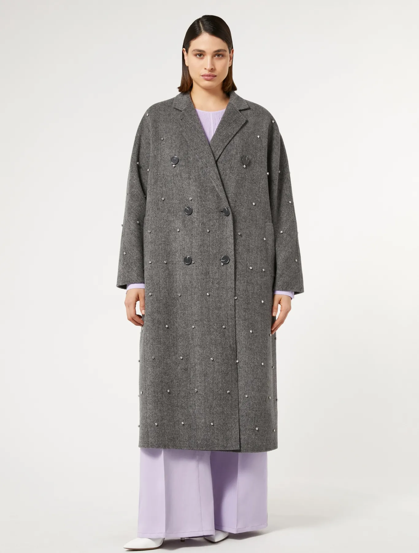 Marina Rinaldi Cappotti & Trench | Cappotti & Trench*Cappotto in double di lana con ricami BIANCONERO