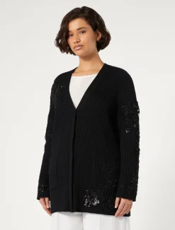 Marina Rinaldi Maglieria | Maglieria*Cardigan in cotone con ricami NERO