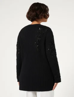 Marina Rinaldi Maglieria | Maglieria*Cardigan in cotone con ricami NERO
