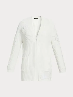 Marina Rinaldi Maglieria | Maglieria*Cardigan in cotone con ricami BIANCOOTTICO