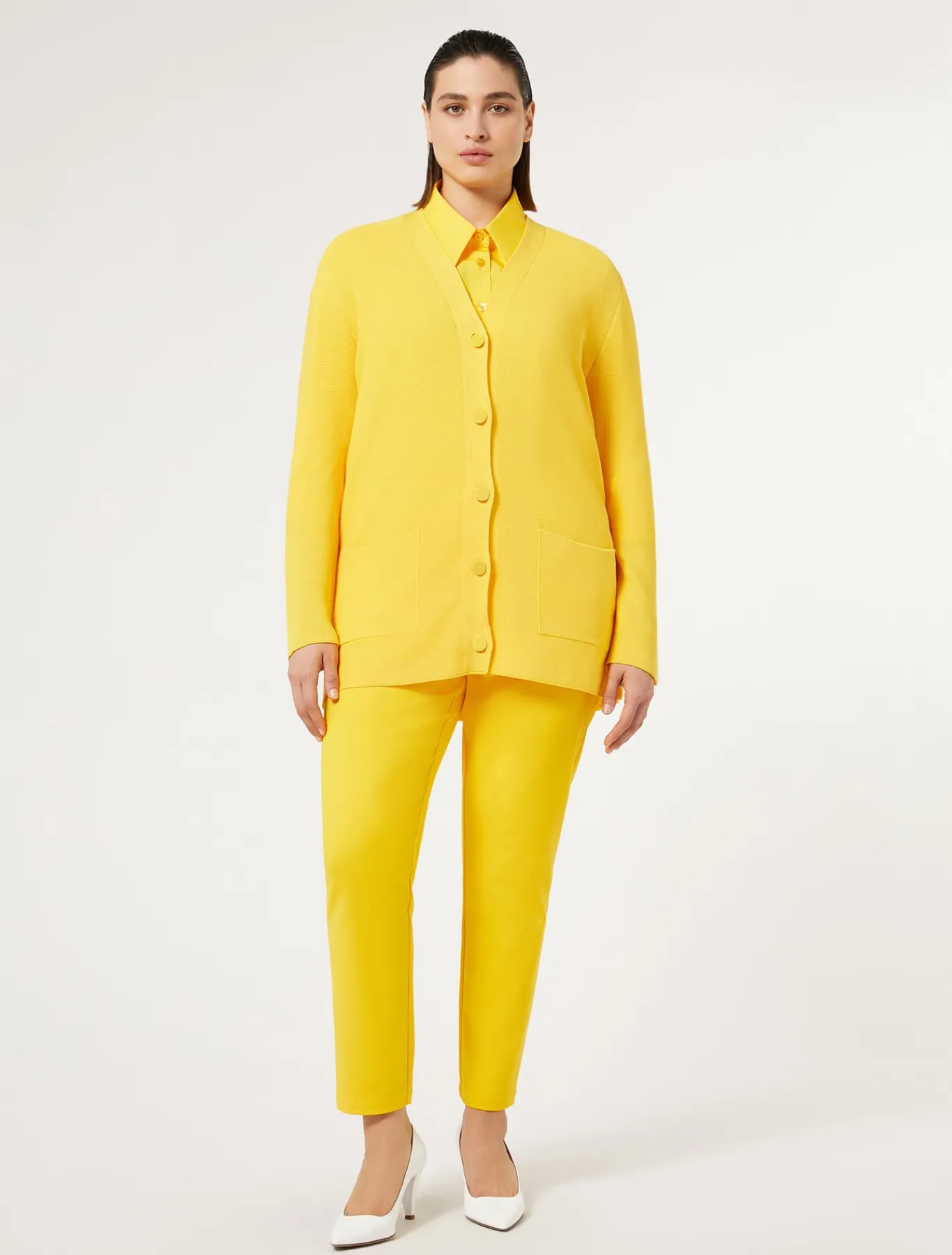 Marina Rinaldi Maglieria | Maglieria*Cardigan in cotone crêpe GIALLOSOLE