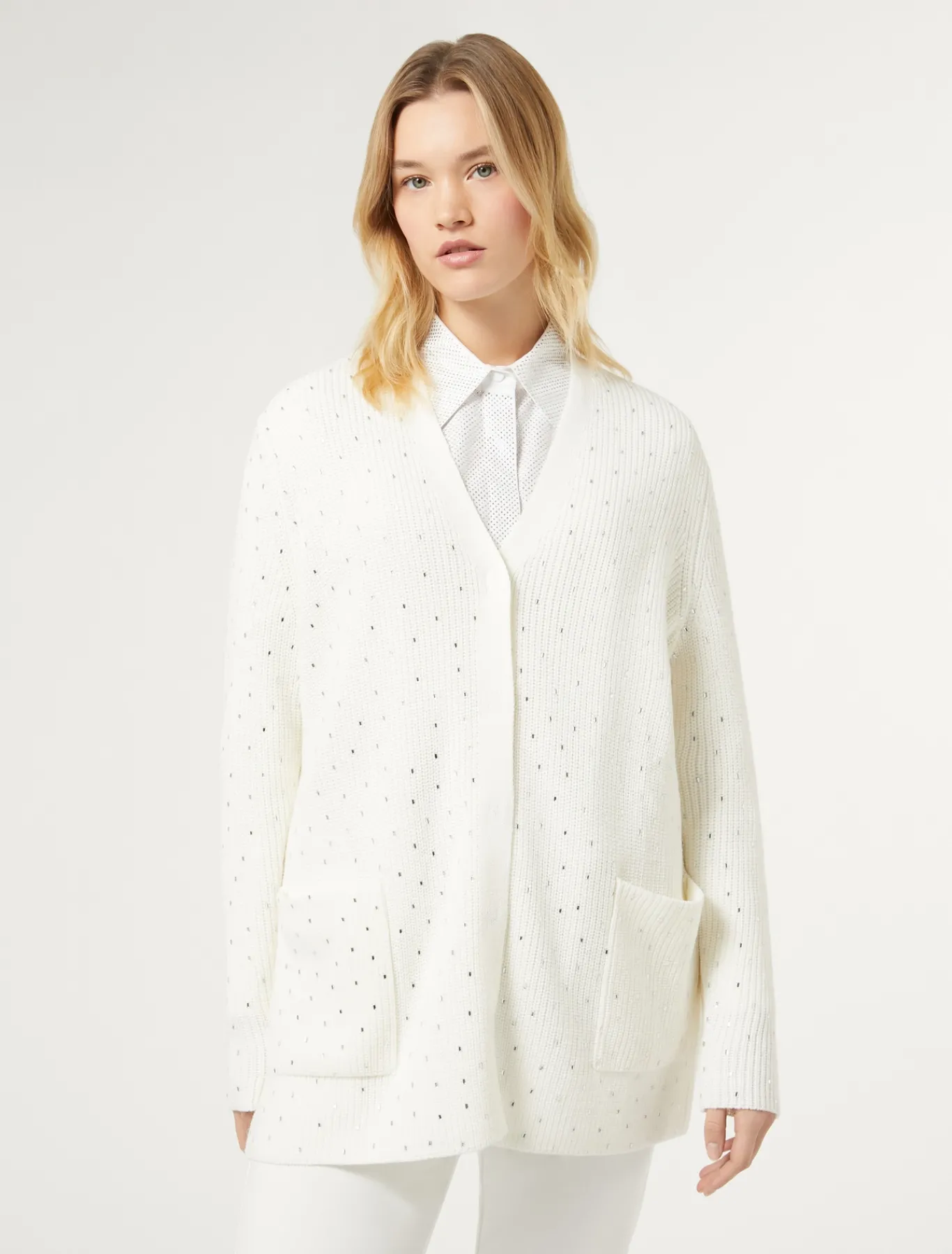 Marina Rinaldi Maglieria | Maglieria*Cardigan in misto lana con strass BIANCO