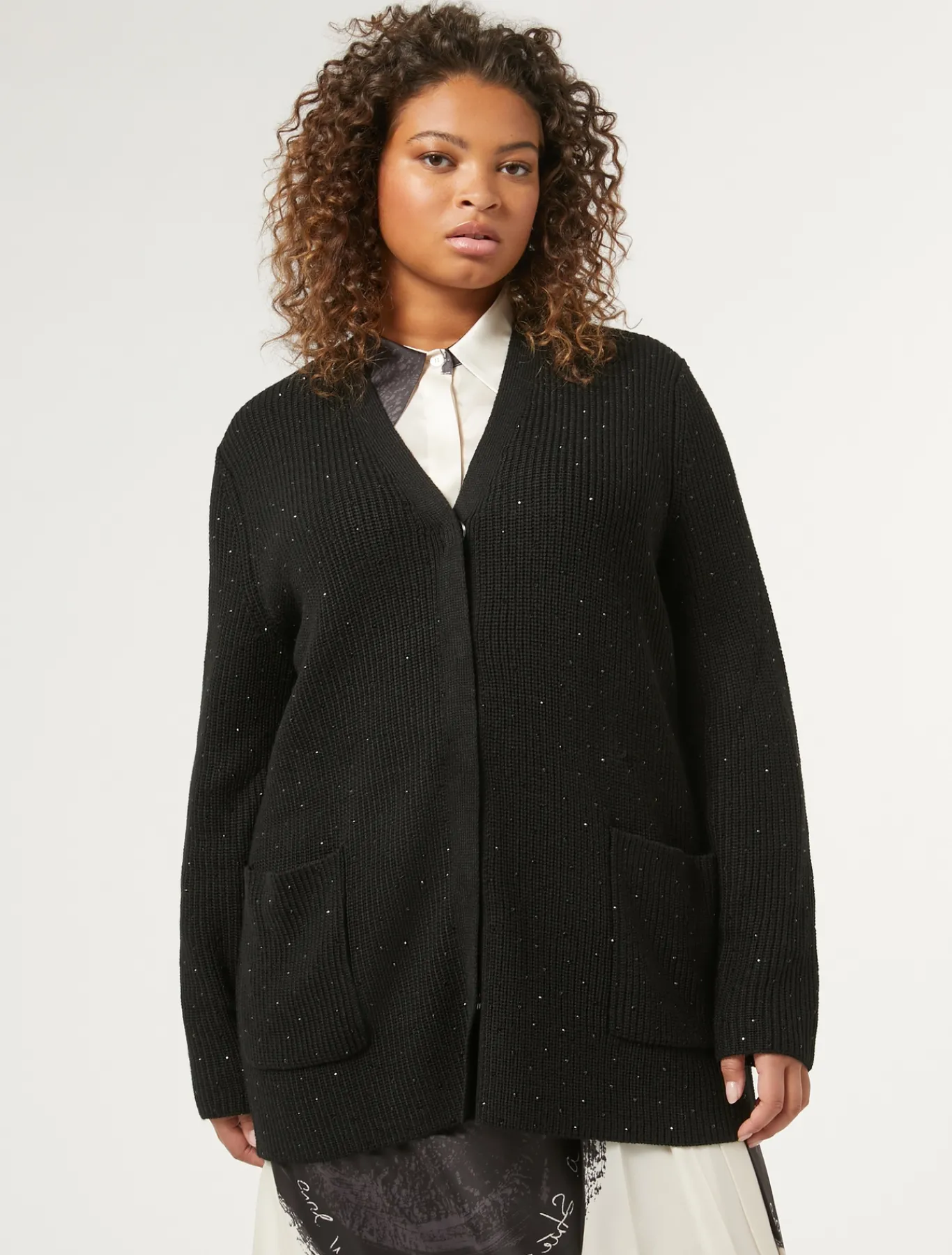 Marina Rinaldi Maglieria | Maglieria*Cardigan in misto lana con strass NERO