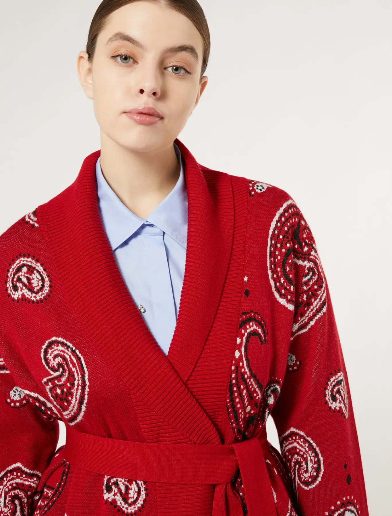 Marina Rinaldi Maglieria | Maglieria*Cardigan in misto lana jacquard ROSSO