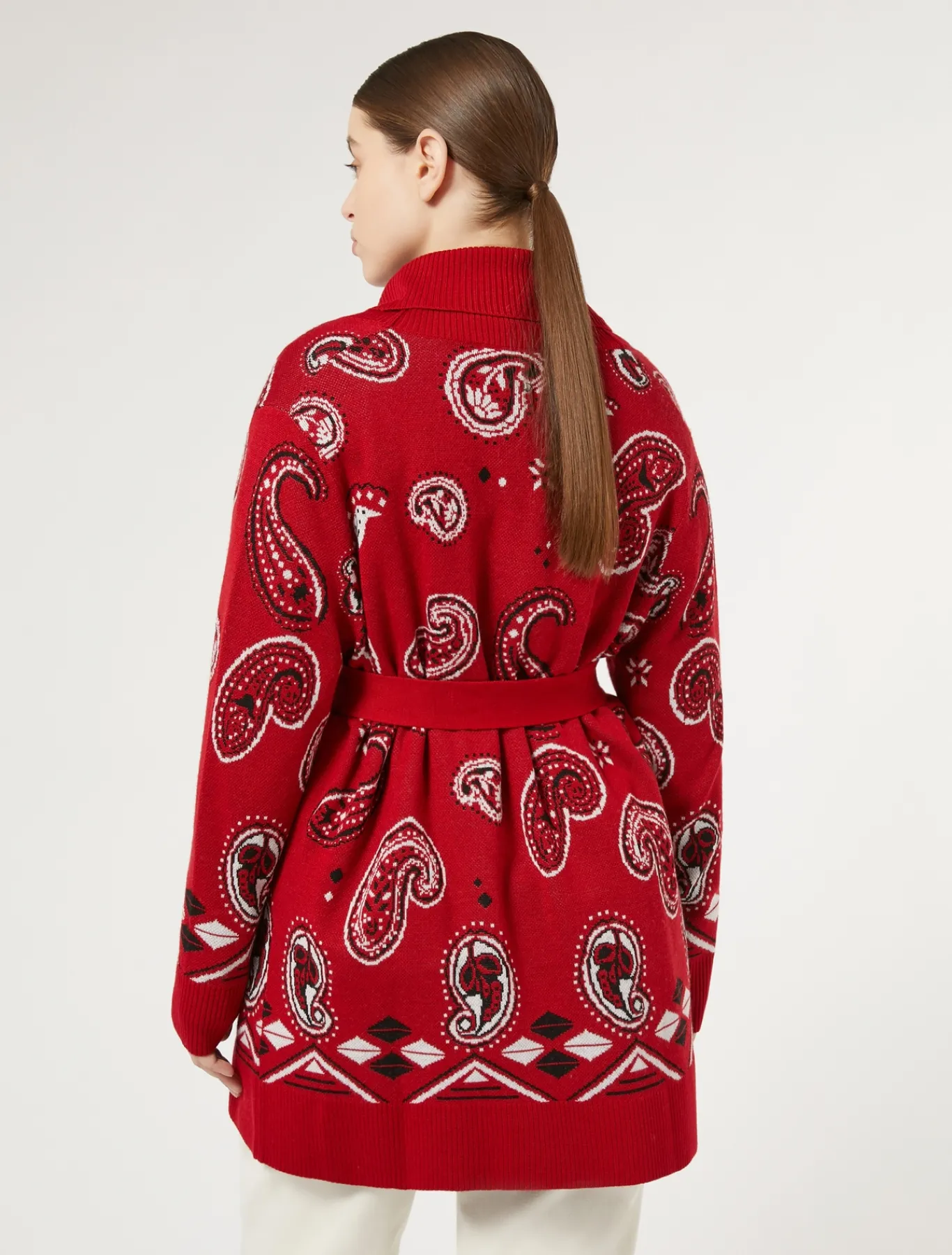Marina Rinaldi Maglieria | Maglieria*Cardigan in misto lana jacquard ROSSO