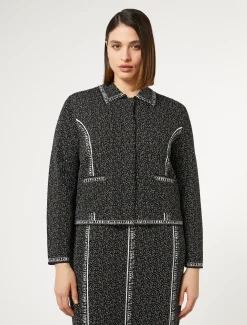 Marina Rinaldi Maglieria | Maglieria*Cardigan in viscosa jacquard NEROBIANCO