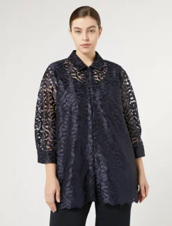 Marina Rinaldi Bluse | Camicie & Bluse*Casacca in tulle ricamato BLUMARINO