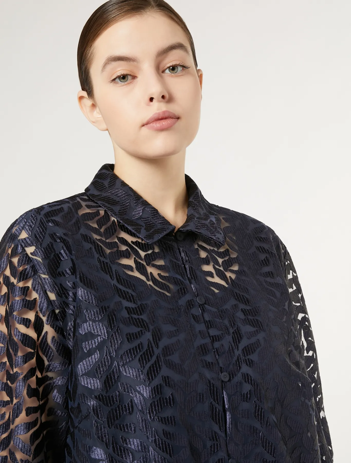 Marina Rinaldi Bluse | Camicie & Bluse*Casacca in tulle ricamato BLUMARINO