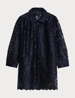 Marina Rinaldi Bluse | Camicie & Bluse*Casacca in tulle ricamato BLUMARINO