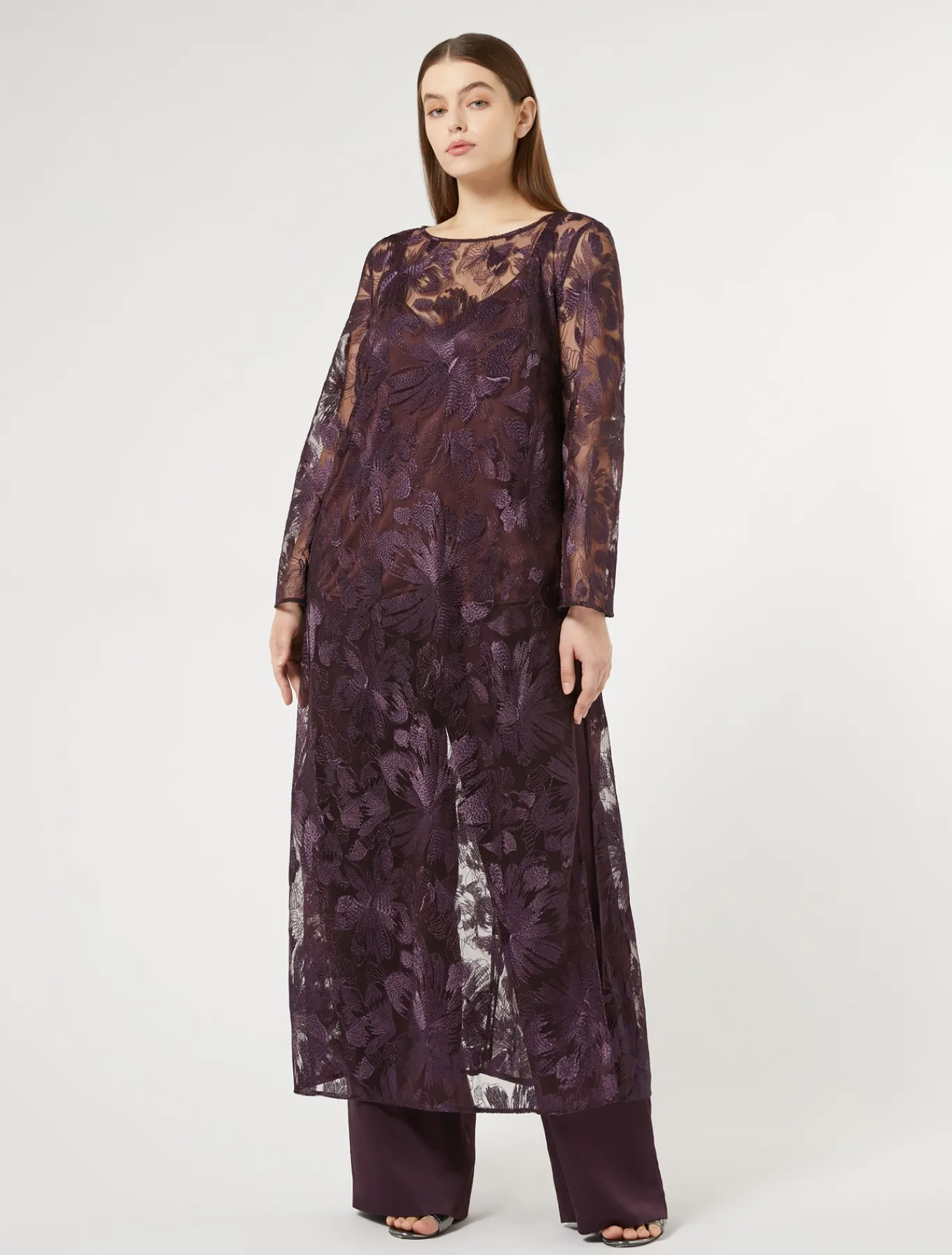 Marina Rinaldi Bluse | Collezione Elegante*Casacca lunga in tulle con ricami BORDEAUX