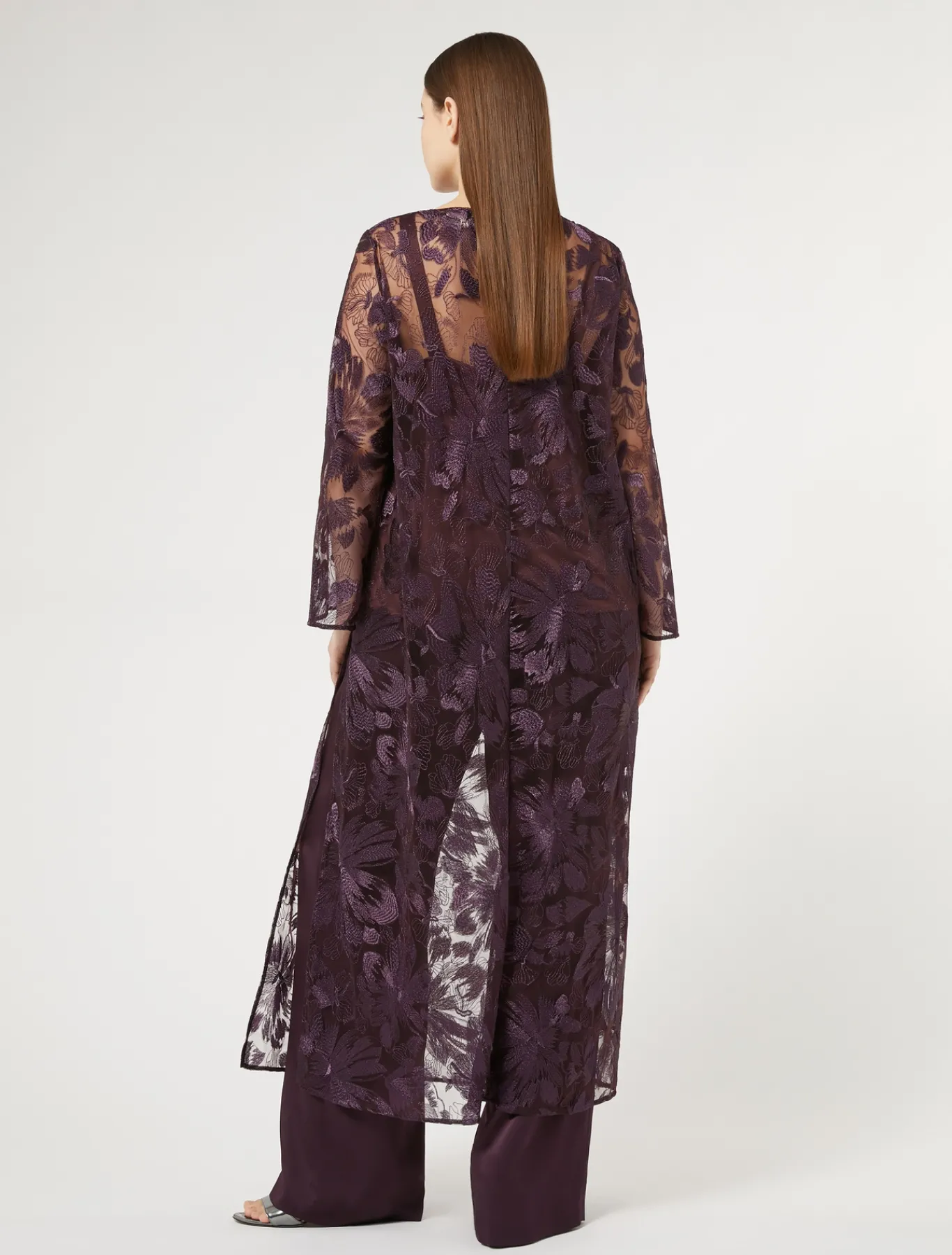 Marina Rinaldi Bluse | Collezione Elegante*Casacca lunga in tulle con ricami BORDEAUX
