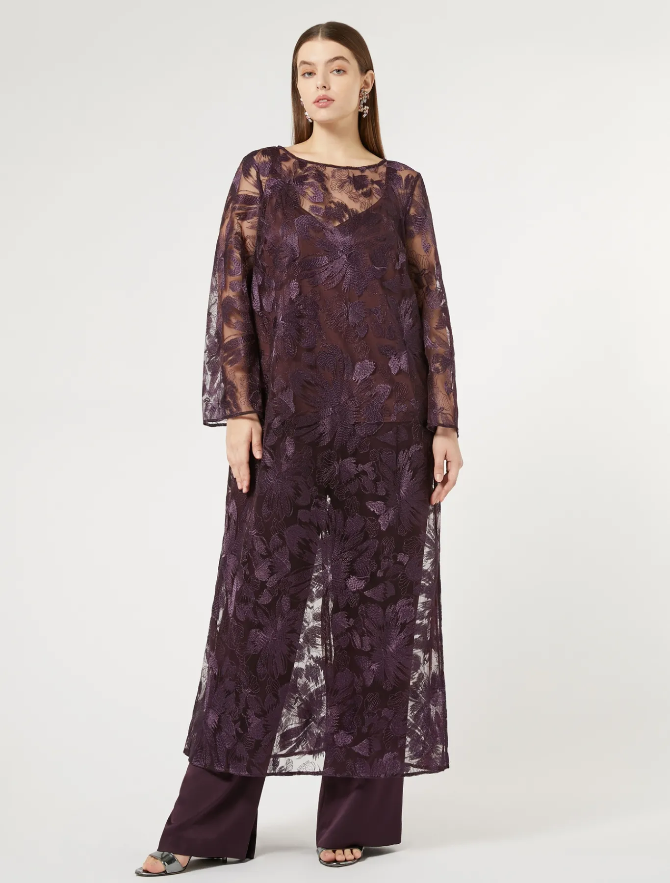 Marina Rinaldi Bluse | Collezione Elegante*Casacca lunga in tulle con ricami BORDEAUX