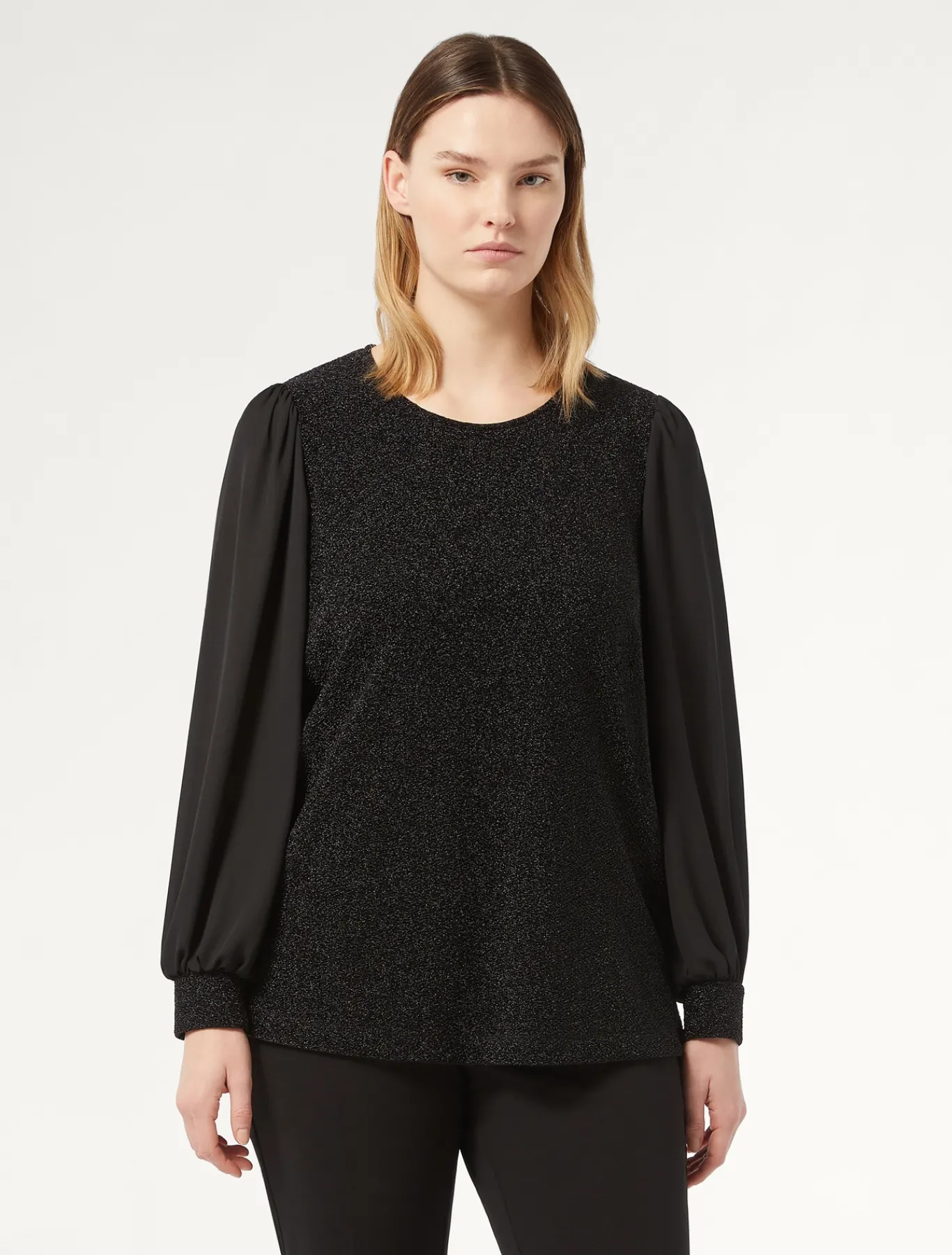 Marina Rinaldi Top & T-Shirt | Top & T-Shirt*Felpa in jersey lamé e georgette NERO