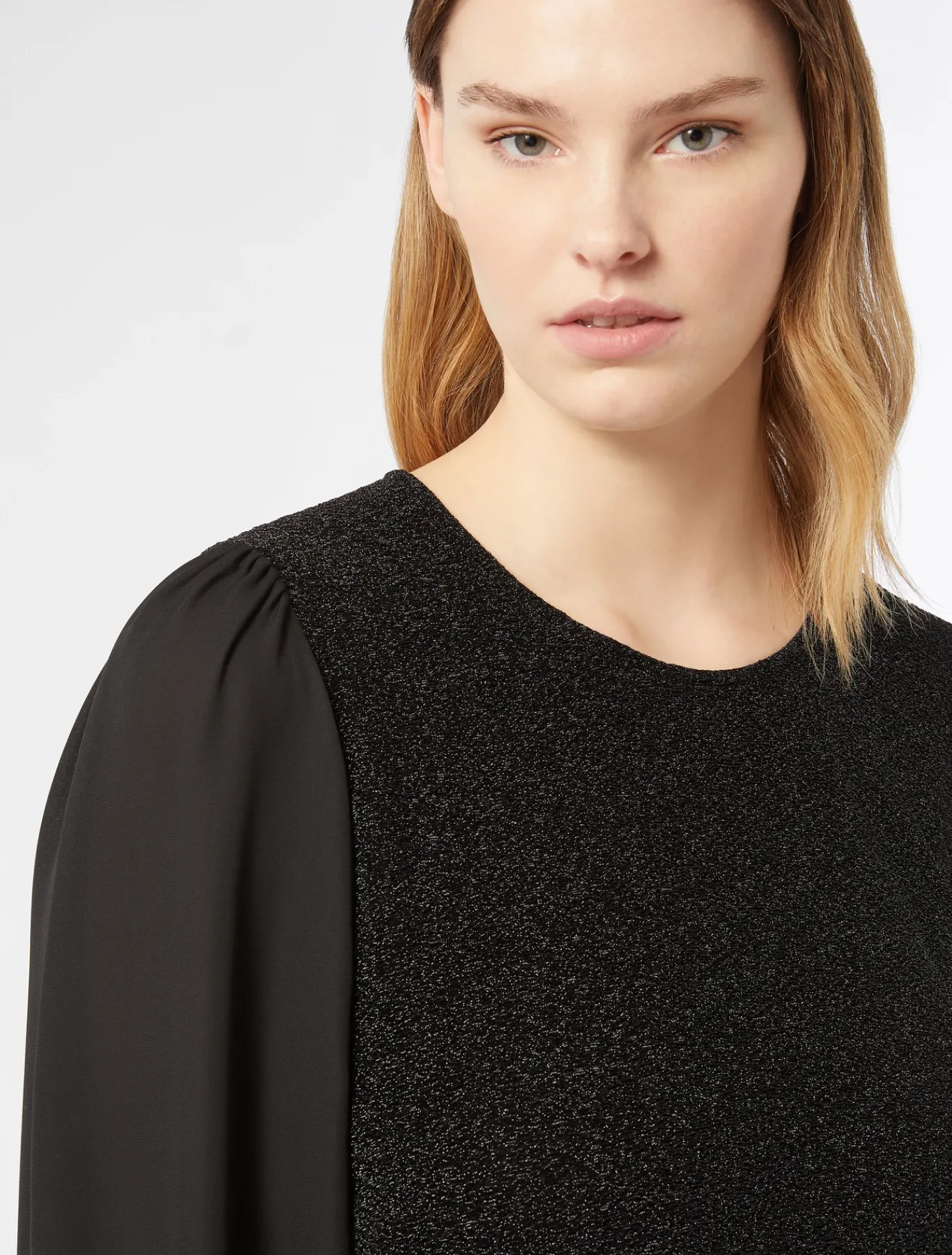 Marina Rinaldi Top & T-Shirt | Top & T-Shirt*Felpa in jersey lamé e georgette NERO