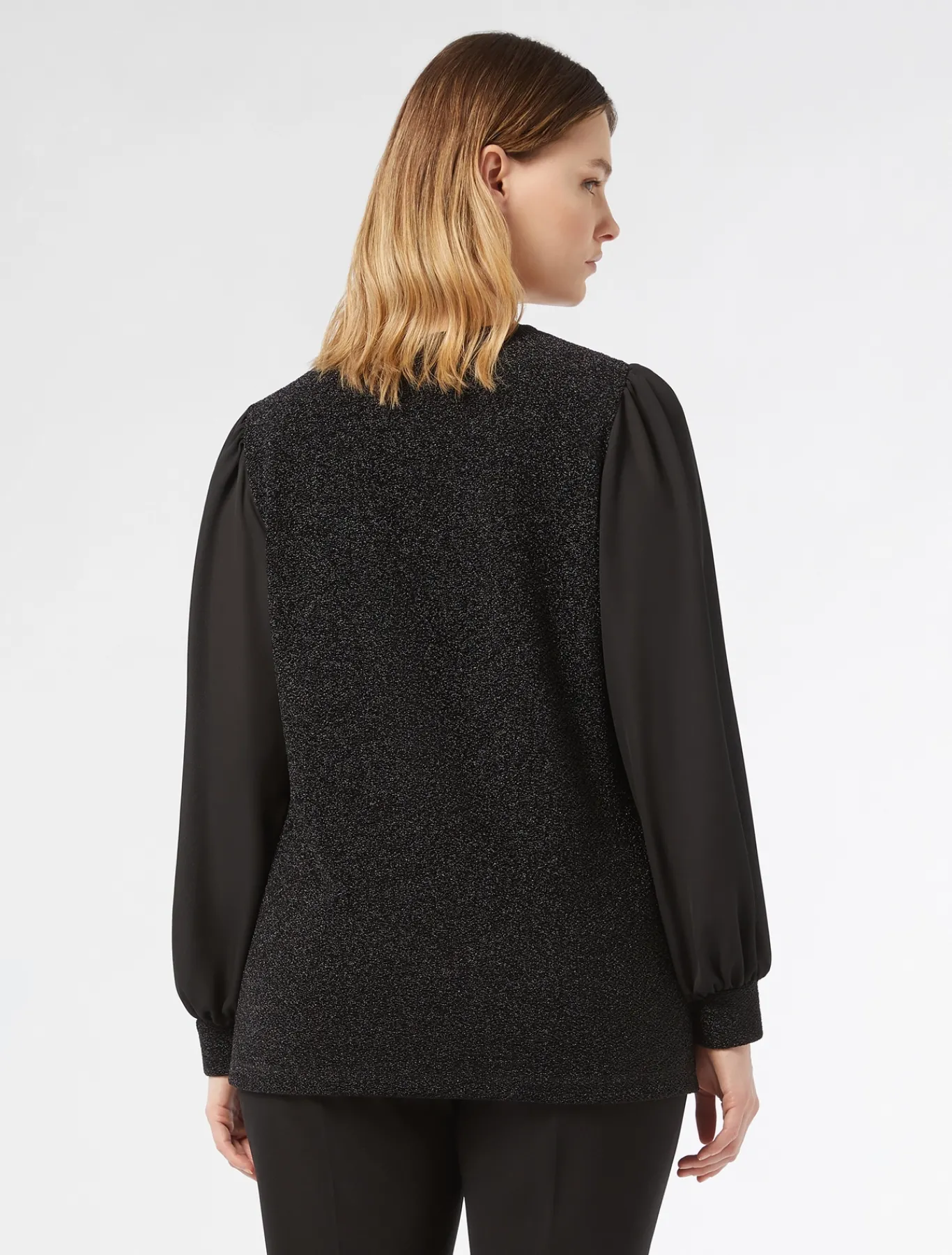 Marina Rinaldi Top & T-Shirt | Top & T-Shirt*Felpa in jersey lamé e georgette NERO