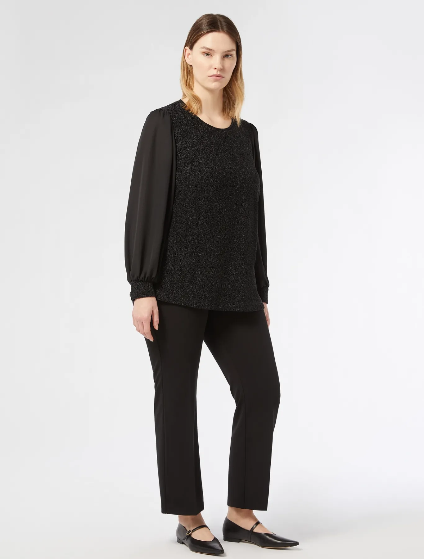 Marina Rinaldi Top & T-Shirt | Top & T-Shirt*Felpa in jersey lamé e georgette NERO