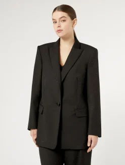 Marina Rinaldi Giacche | Collezione Elegante*Giacca blazer in levantina con strass NERO