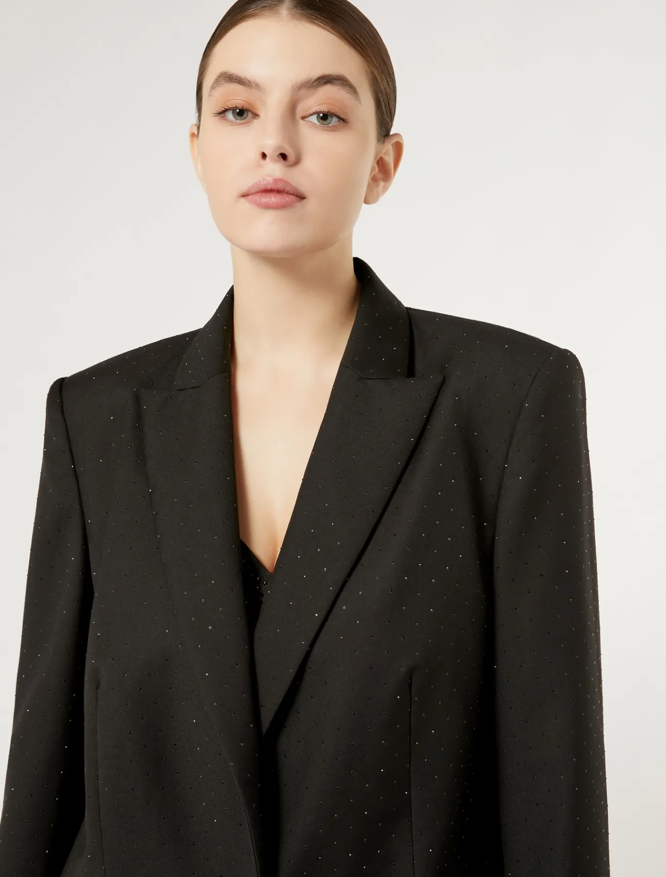 Marina Rinaldi Giacche | Collezione Elegante*Giacca blazer in levantina con strass NERO