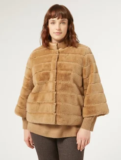 Marina Rinaldi Cappotti & Trench | Cappotti & Trench*Giaccone in tessuto effetto pelliccia e tela di nylon CAMMELLO