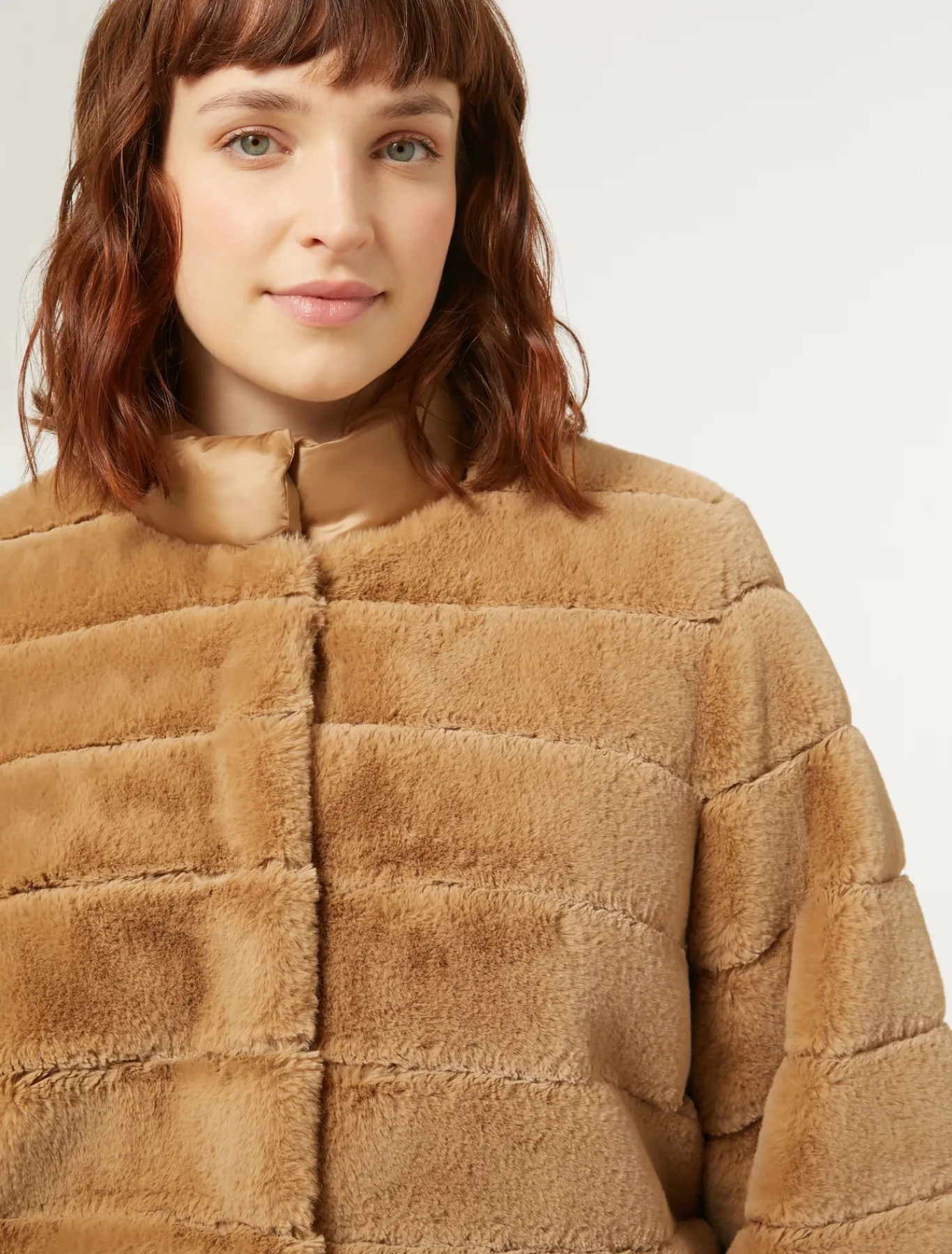 Marina Rinaldi Cappotti & Trench | Cappotti & Trench*Giaccone in tessuto effetto pelliccia e tela di nylon CAMMELLO
