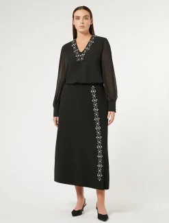 Marina Rinaldi Pantaloni E Gonne | Gonne*Gonna lunga in cady con strass NERO