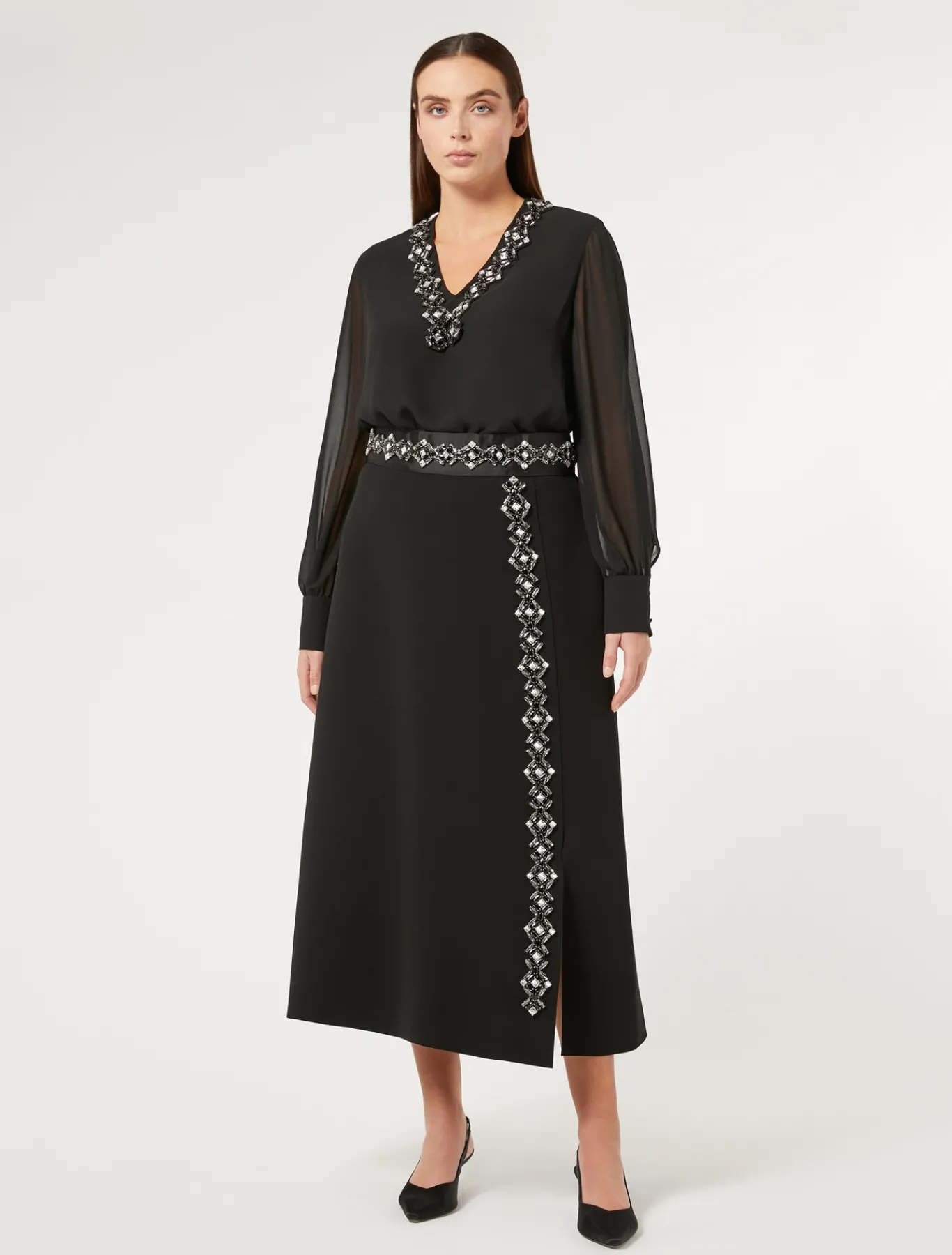 Marina Rinaldi Pantaloni E Gonne | Gonne*Gonna lunga in cady con strass NERO