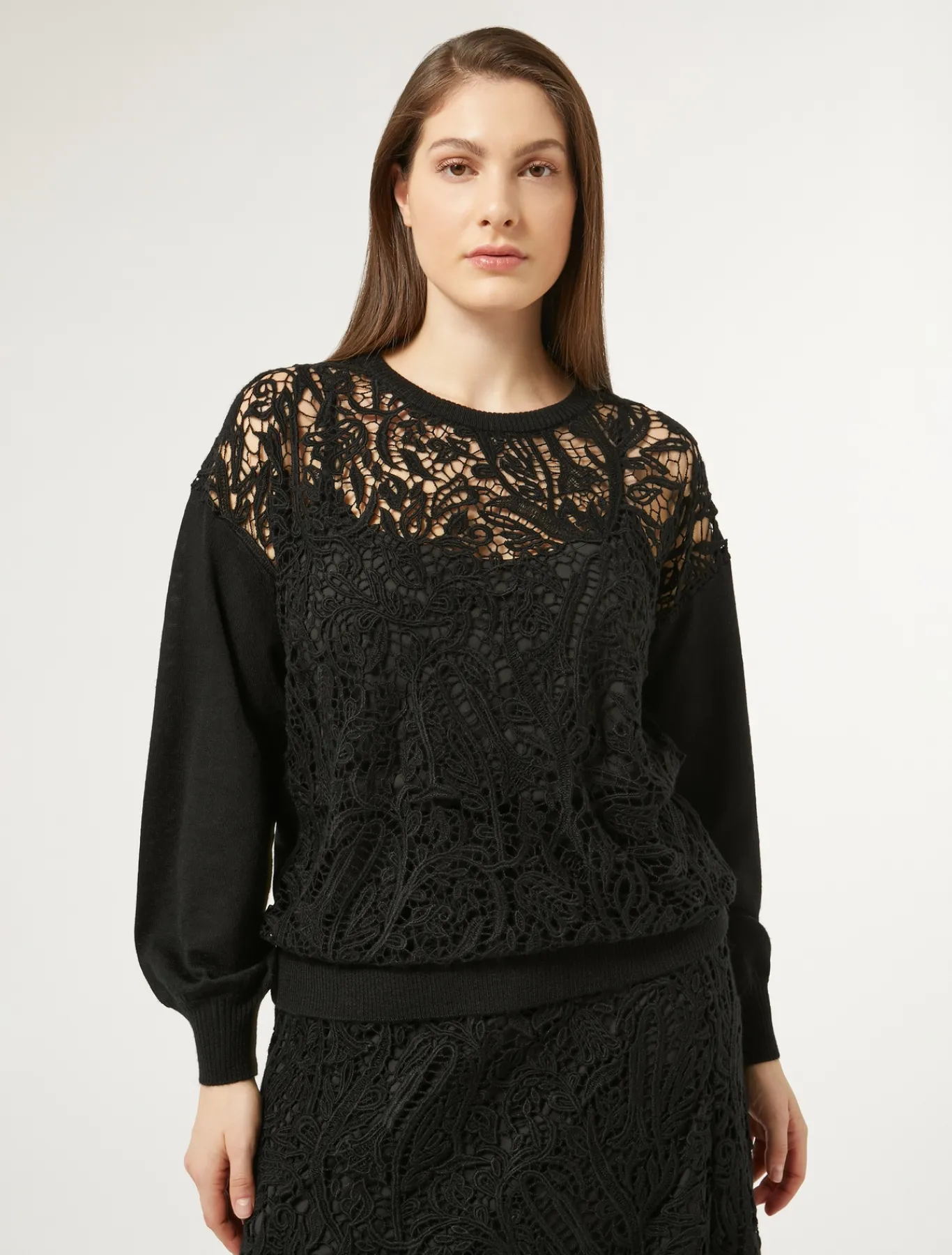 Marina Rinaldi Maglieria | Maglieria*Maglia con ricamo macramè NERO