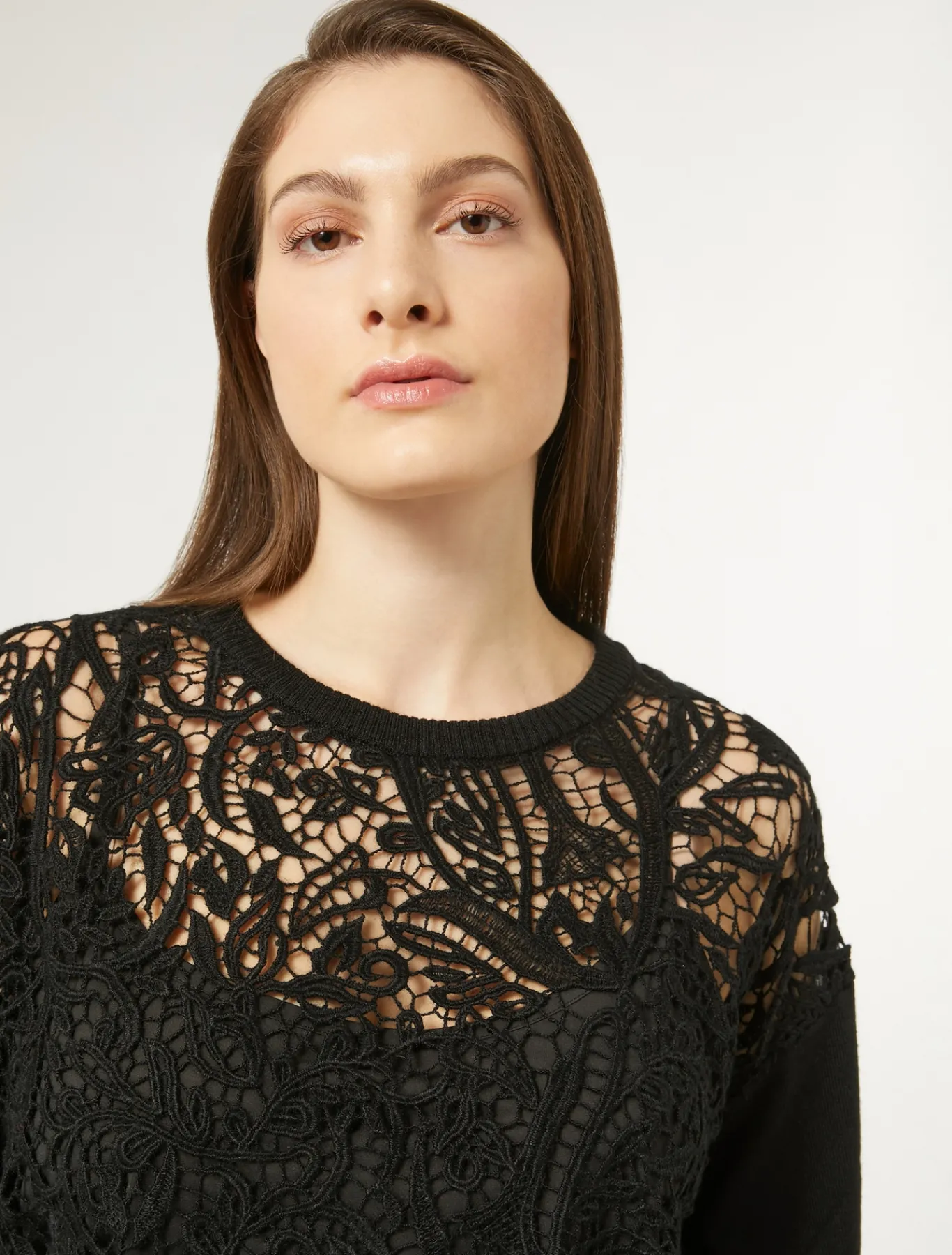 Marina Rinaldi Maglieria | Maglieria*Maglia con ricamo macramè NERO