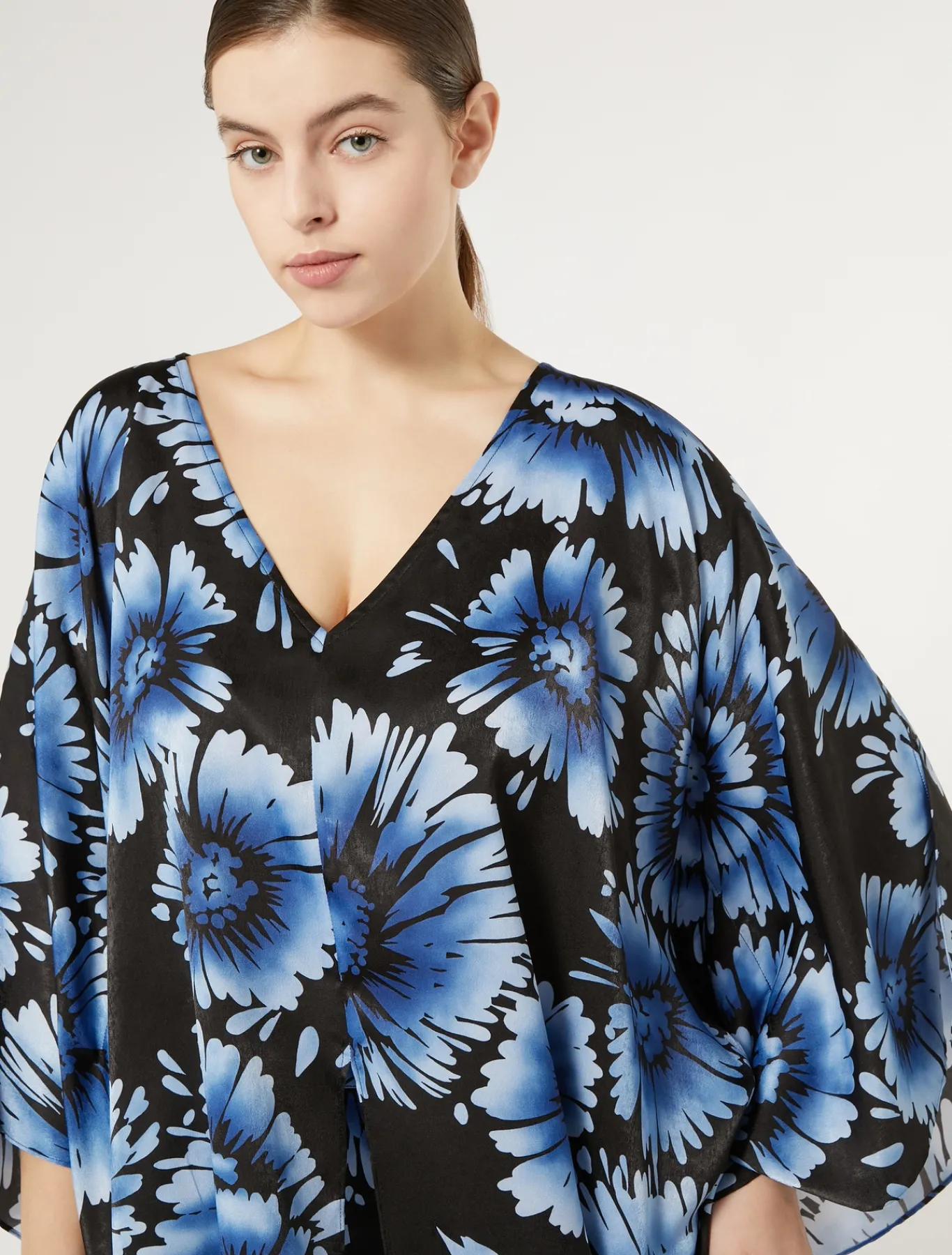 Marina Rinaldi Giacche | Selezione Elegante*Poncho in raso stampato NERO