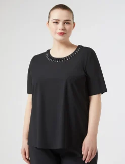Marina Rinaldi Top & T-Shirt | Top & T-Shirt*T-shirt in jersey con ricamo NERO