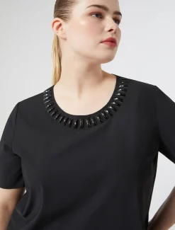Marina Rinaldi Top & T-Shirt | Top & T-Shirt*T-shirt in jersey con ricamo NERO
