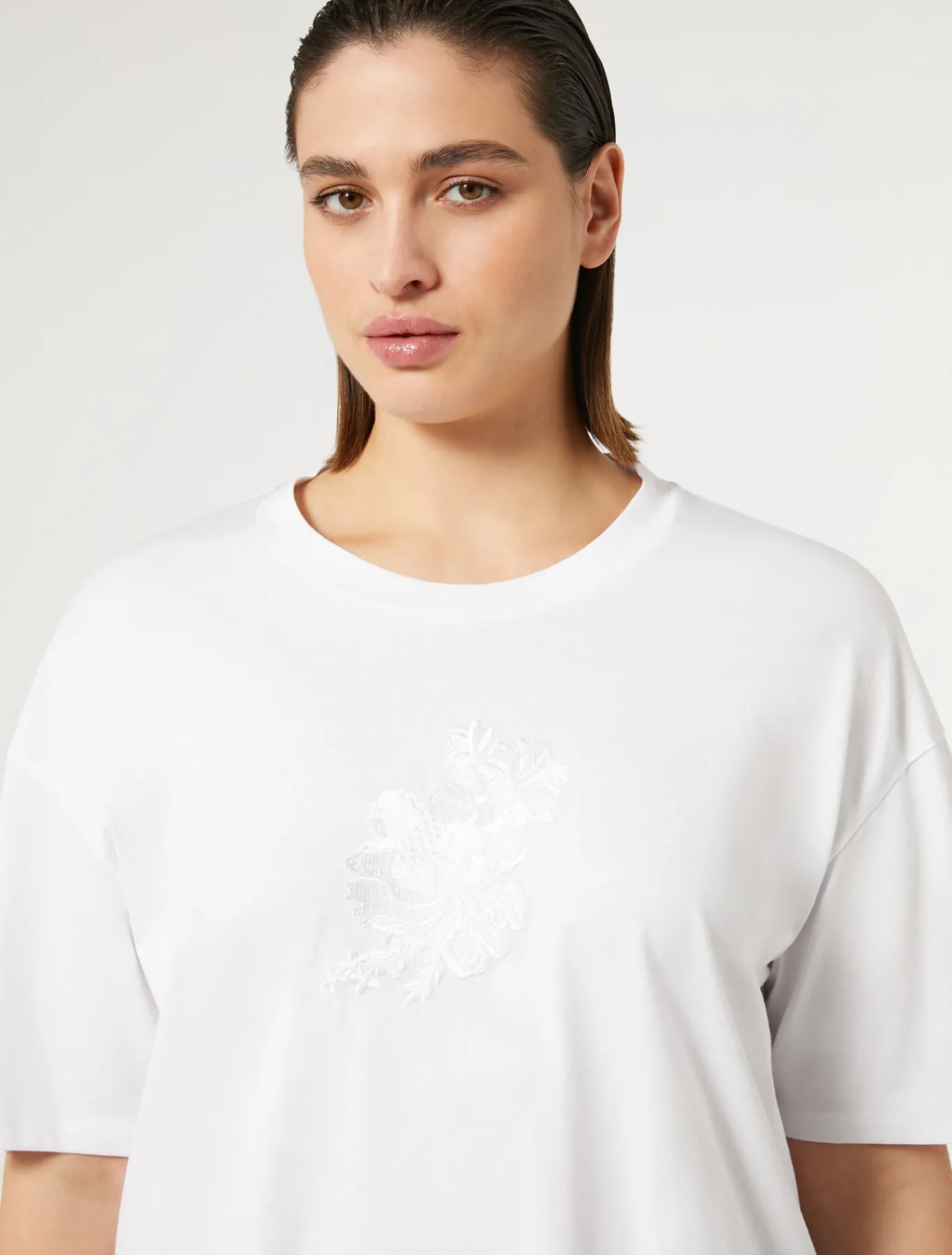 Marina Rinaldi Top & T-Shirt | Top & T-Shirt*T-shirt in jersey con ricamo BIANCOOTTICO